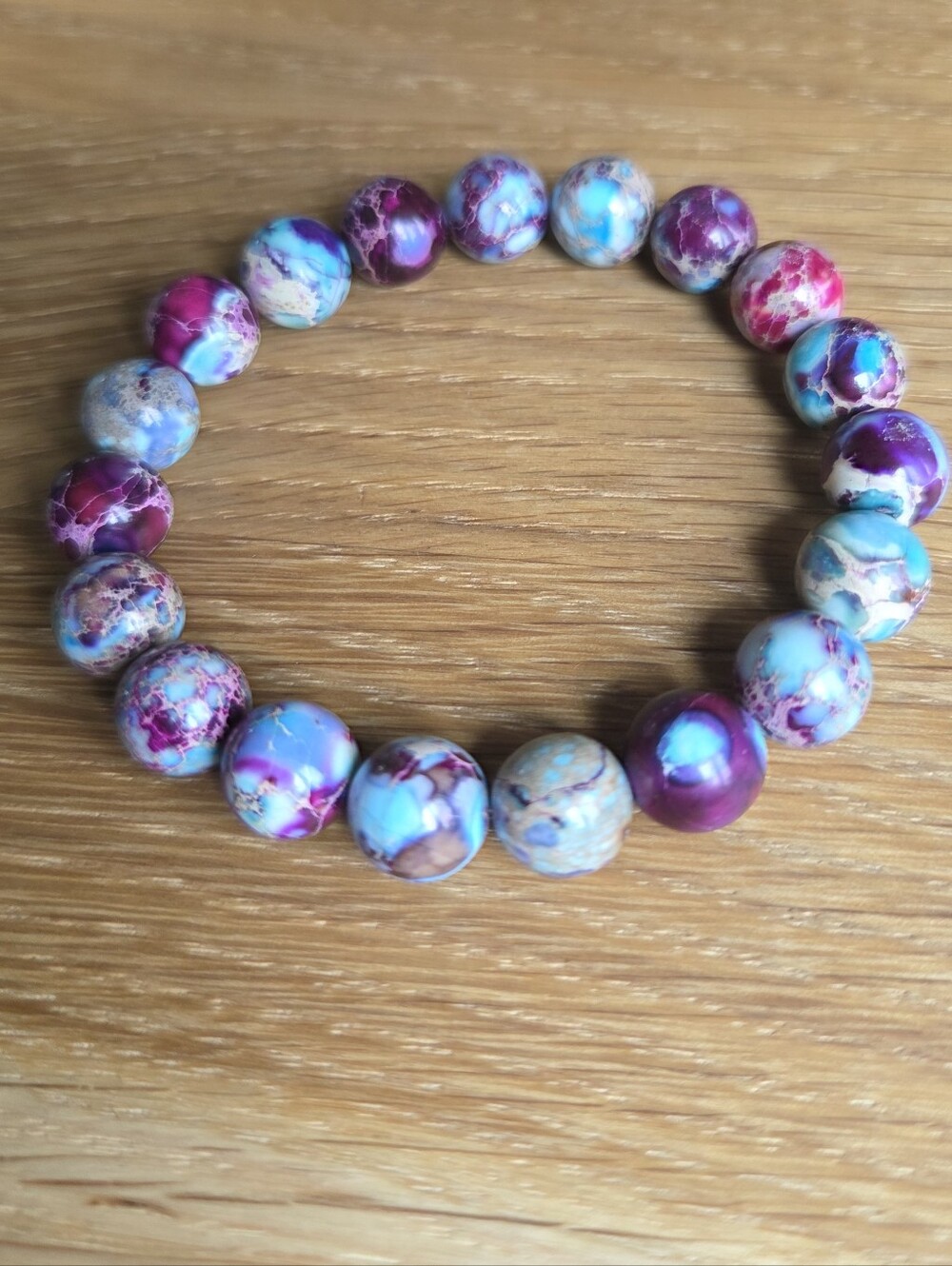 Blue & Magenta Sea Sediment Jasper Beads Stretch Bracelet - Hand Crafted - Picture 4 of 10